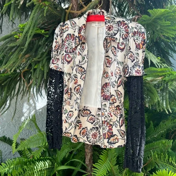 Rodarte White and Burgundy Floral Print Silk Charmeuse Blouse with Collar | FW16 - Picture 16 of 16